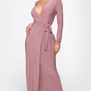 Vivicastle Women's USA Sexy Long Sleeve Tulip Wrap Slit Front Full Long Maxi Dre